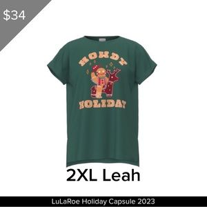 LuLaRoe NEW Jolly Holiday Christmas Leah T Shirt Tunic 2XL Green Howdy